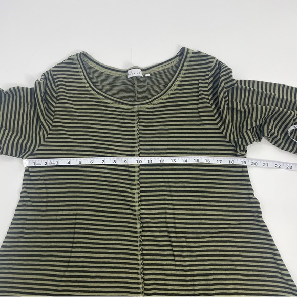 Habitat Olive Green and Black Stripe‎ Cotton V-Neck Relaxed Tunic Top Large - Picture 7 of 9